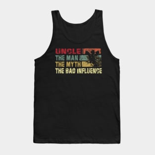 Mens Uncle the Man the Myth the Bad Influence Vintage Cat Father's Day Gift Dad Tank Top